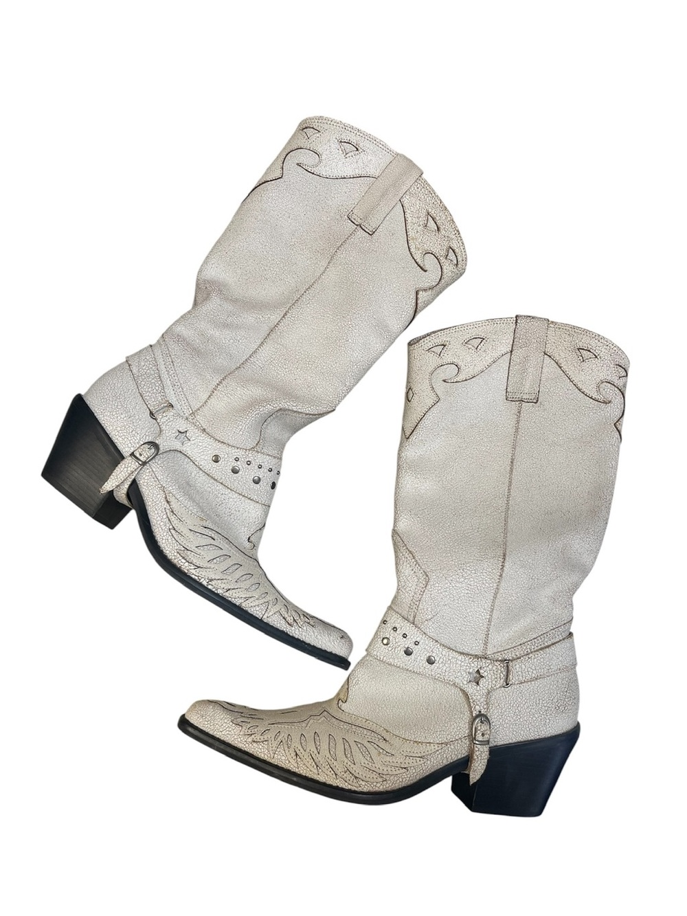 NINE WEST R. PADRONED 4 Distressed White/Ivory Western Cowboy Boots Size 9M - Picture 7 of 7